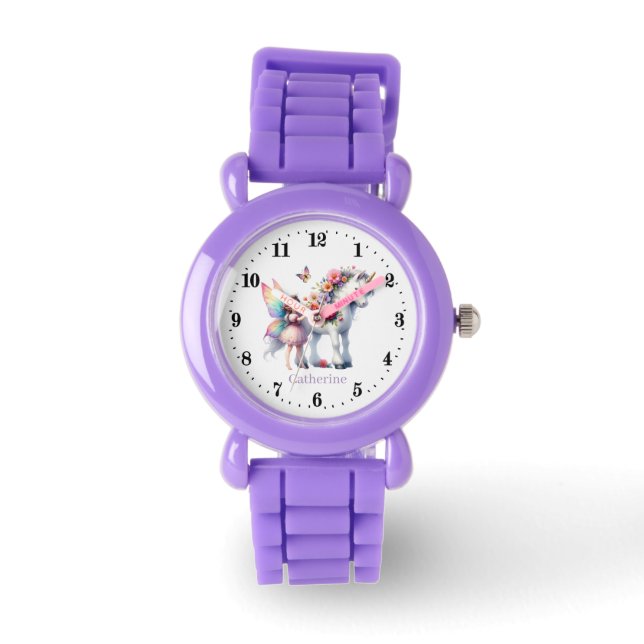 Cute girls fairy unicorn add name watch (Front)
