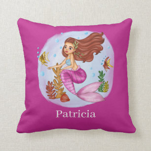 cute girls fantasy mermaid add name Throw Pillow