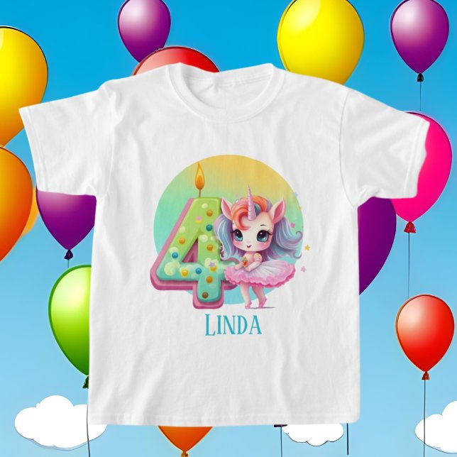 cute girls fantasy unicorn 4th Birthday  T-Shirt (Creator Uploaded)
