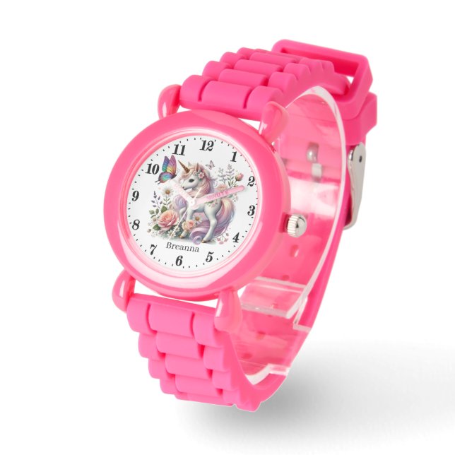 Cute girls fantasy unicorn add name  watch (Angle)