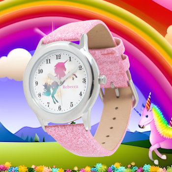 Cute Girls Fantasy Unicorn Add Name Watch by DoodlesGifts at Zazzle