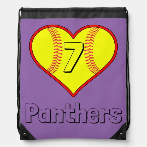 Cute Girls Fastpitch Softball Heart Drawstring Bag