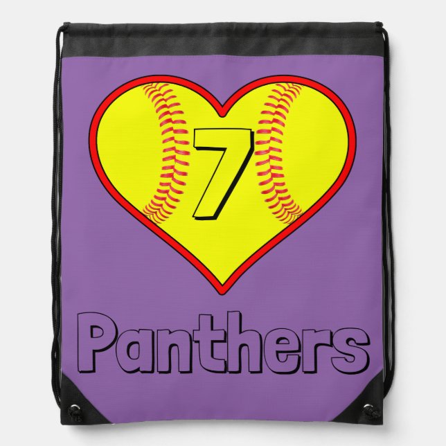 Cute Girls Fastpitch Softball Heart Drawstring Bag (Front)
