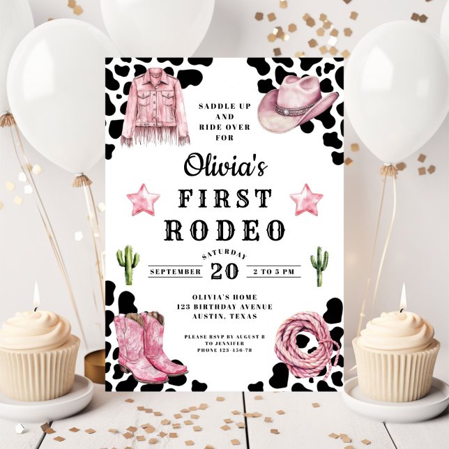 Cute Girl's First Rodeo 1st Birthday Invitation (Cute Girl's First Rodeo 1st Birthday Invitation)
