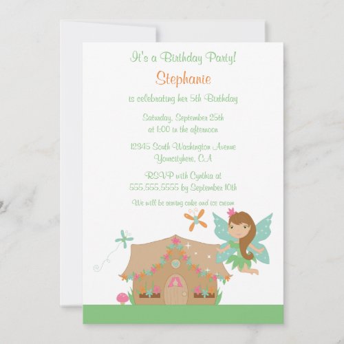 Cute girl's flying fairy birthday party invitation
