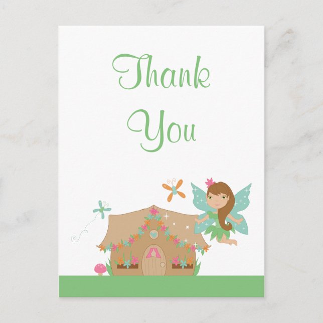Cute girl's flying fairy thank you postcard (Front)