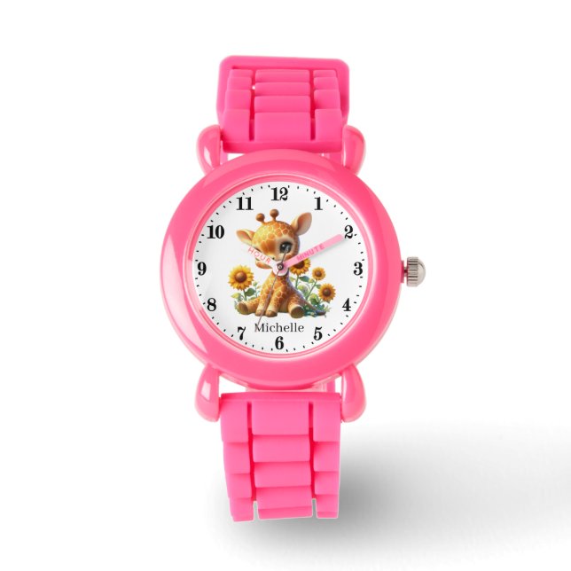 Cute girls giraffe add name watch (Front)