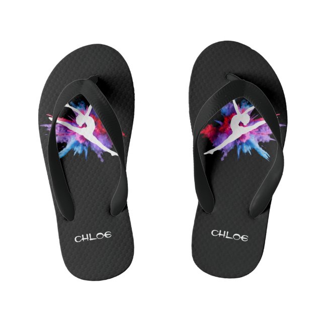 Cute Girls Gymnastics Flip Flops with Her Name (Footbed)