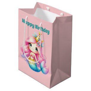 Cute girls Happy Birthday mermaid add text  Medium Gift Bag