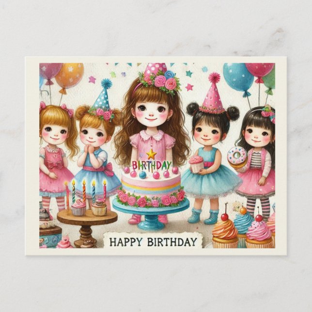 Cute Girls Happy Birthday  Postcard (Front)