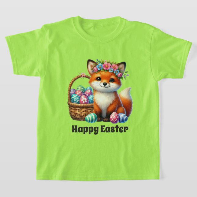 Cute girls Happy Easter fox  T-Shirt (Laydown)