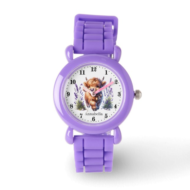 Cute girls highland cow add name  watch (Front)