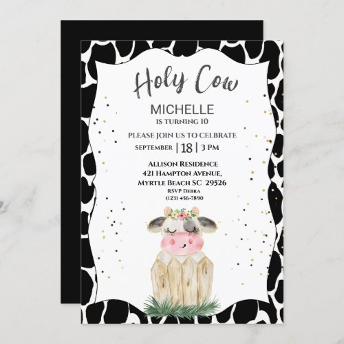 Cute Girls Holy Cow Birthday Party Invitation