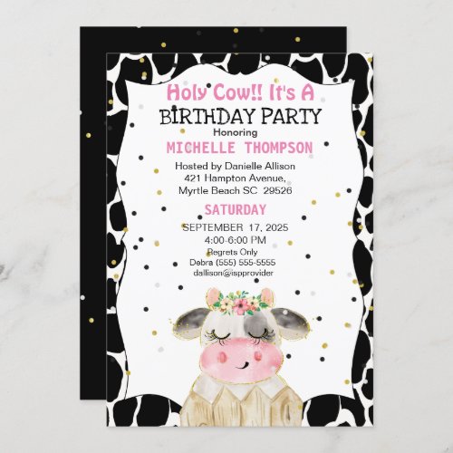 Cute Girls Holy Cow Birthday Party Invitation