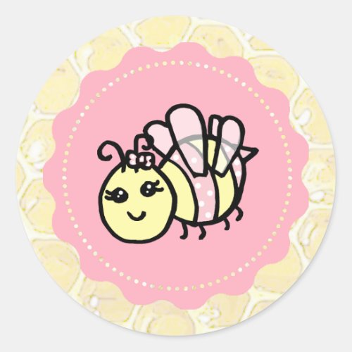 Cute Girls Honey Bee Baby Shower Classic Round Sticker