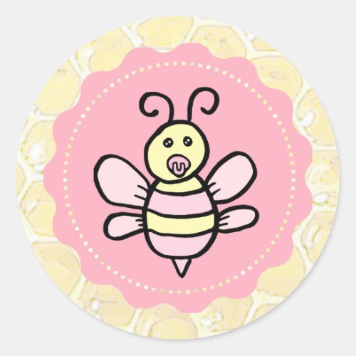 Cute Girls Honey Bee Baby Shower Classic Round Sticker