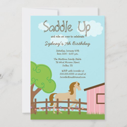 Cute girls horse birthday party invitation