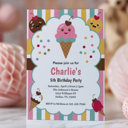 Cute Girls Ice Cream 5th Birthday Party