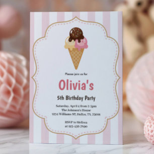 Cute Girls Ice Cream Birthday Party Invitation