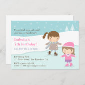 Cute Girls Ice Skating Birthday Party Invitations (Front/Back)