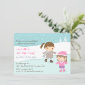 Cute Girls Ice Skating Birthday Party Invitations (Standing Front)