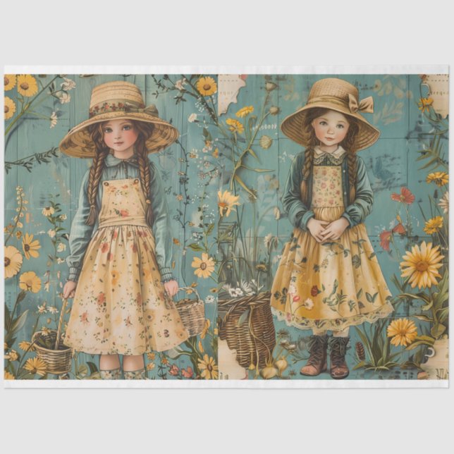 Cute Girls In Garden Tissue Paper (Front)