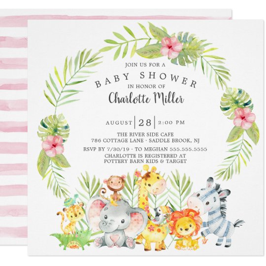 Cute Girls Jungle Animals Baby Shower Invitation | Zazzle.com