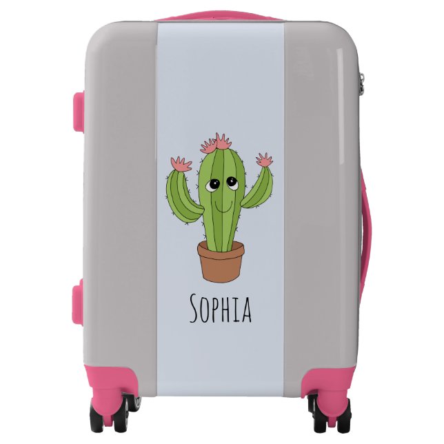 Cute Girls Kawaii Cactus Plant and Name Kids Luggage (Front)