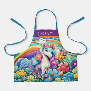 Cute girls kids fantasy unicorn add name apron