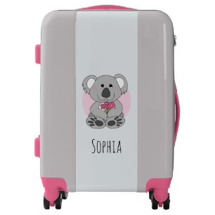 Cute Girls Koala Bear Cartoon Flowers & Name Kids Luggage