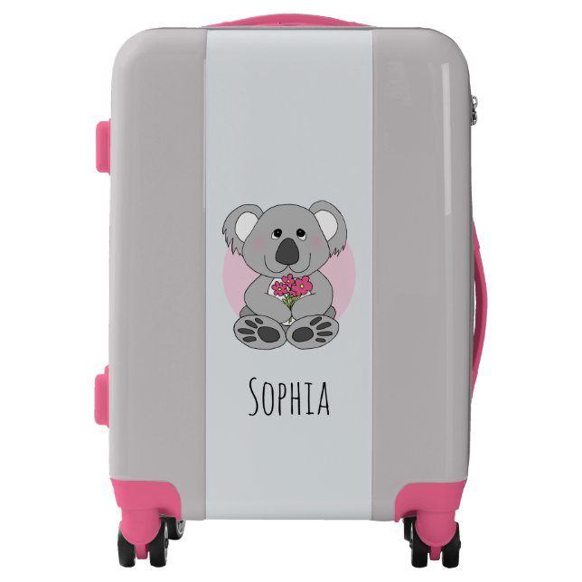 Cute Girls Koala Bear Cartoon Flowers & Name Kids Luggage (Front)