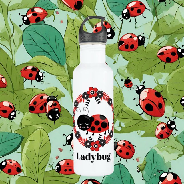 Cute girls ladybug add name water bottle (Creator Uploaded)