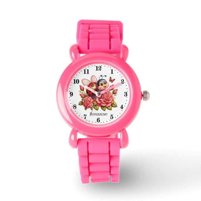 Cute girls ladybug lovers add name  watch (Front)
