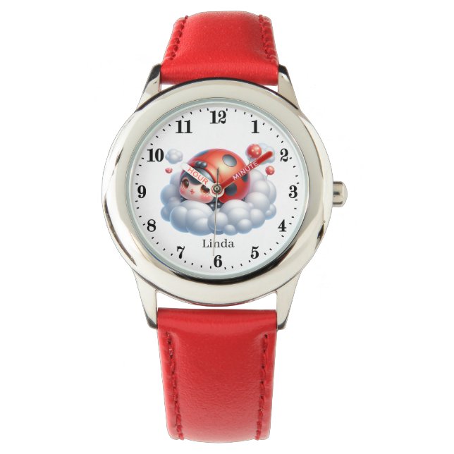 Cute girls ladybug lovers add name  watch (Front)