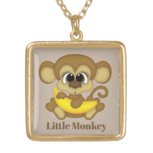 Cute girls little monkey add name necklace