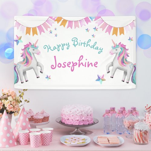 Cute Girls Magical Unicorn Happy Birthday Banner