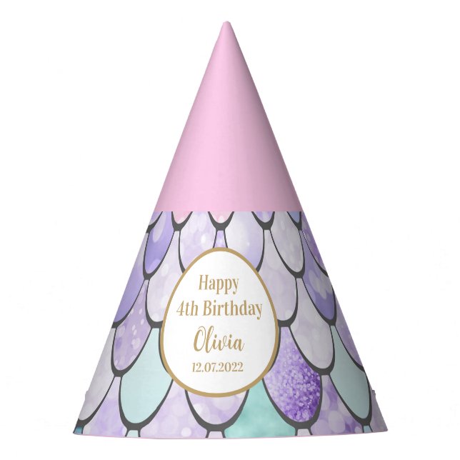 Cute Girls Mermaid 1st Birthday Party Party Hat (Front)