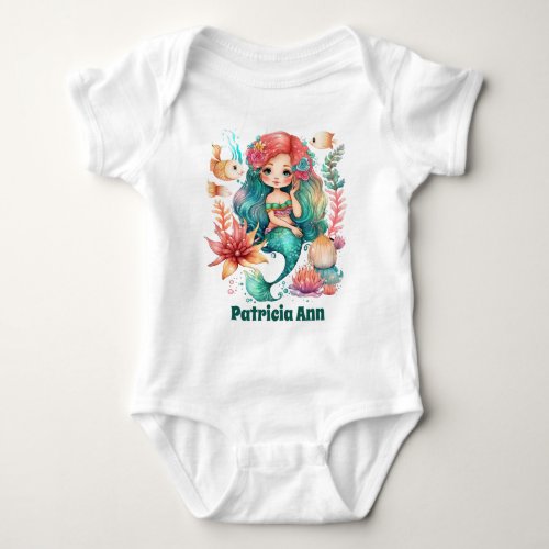 cute girls mermaid add name  baby bodysuit