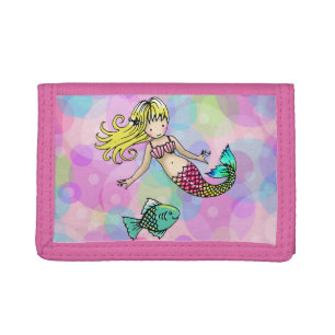 Cute Girls Mermaid and Fish Tri-fold Wallet
