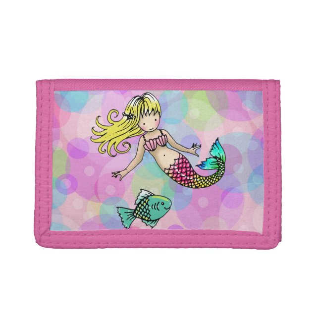 Cute Girls Mermaid and Fish Tri-fold Wallet (Front)