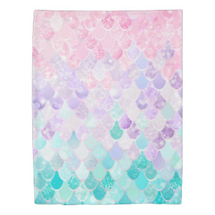 Cute Girls Mermaid Duvet Cover, Pastel Pink Cover