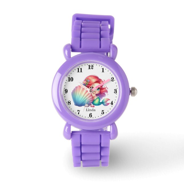 Cute girls mermaid lovers add name  watch (Front)