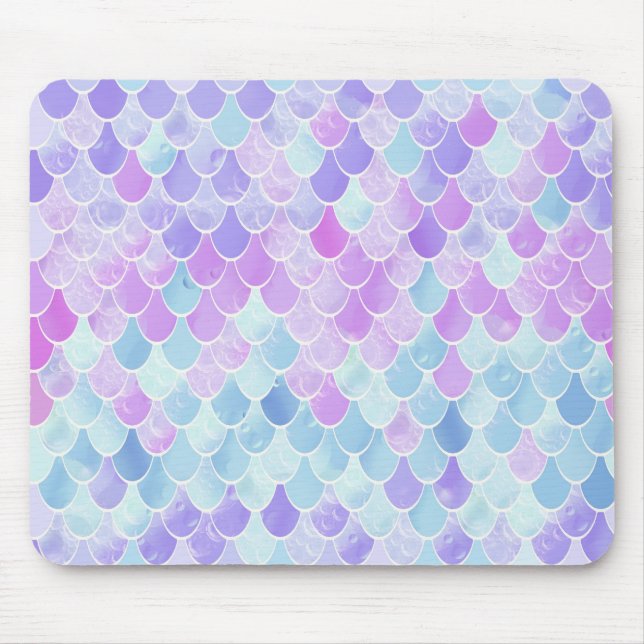 CUTE GIRLS MERMAID SCALES PATTERN, PINK, PURPLE, T MOUSE PAD (Front)