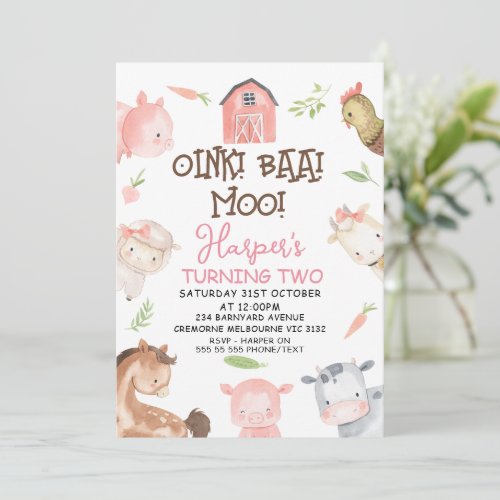 Cute Girls Minimalist Farm Themed Birthday