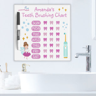 Cute Girl's Name Teeth Brushing Chart Personalized Dry Erase Board
