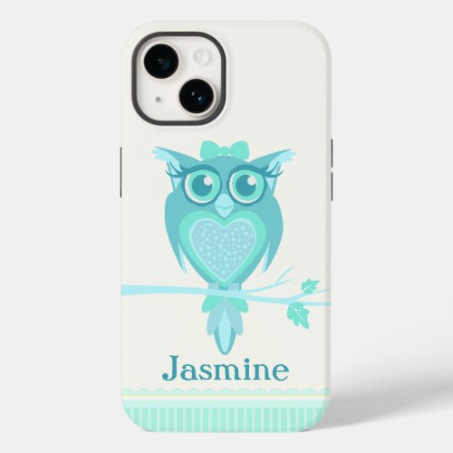 Cute girls owl aqua mint green Case_Mate iPhone 14 case
