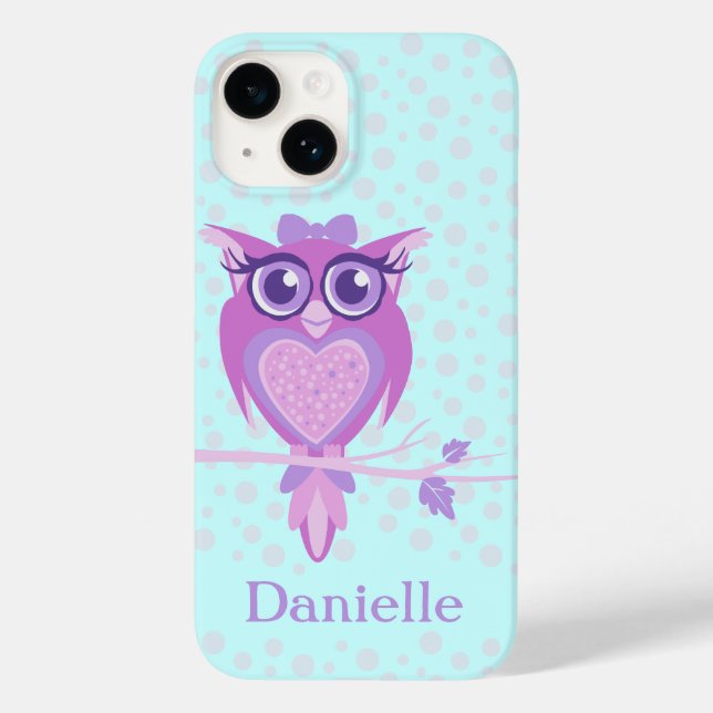Cute girls owl purple & aqua Case-Mate iPhone case (Back)