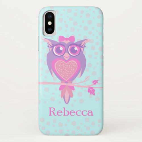 Cute girls owl purple  aqua iphone case