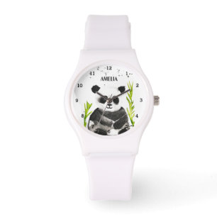 Cute Girls Panda Bear Bamboo Animal Kids Pony Watch