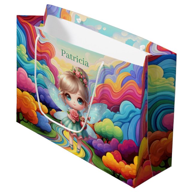 Cute girls party fairy customizable  large gift bag (Front Angled)